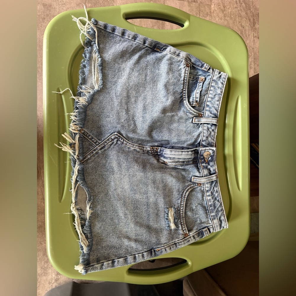 Forever 21 Light Blue Distressed Denim Mini Skirt
